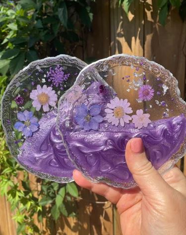 Lilac Resin Flower Coasters
