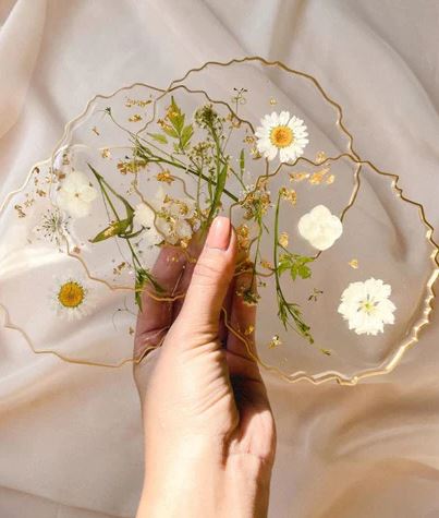 White & Gold Flower Resin Coasters