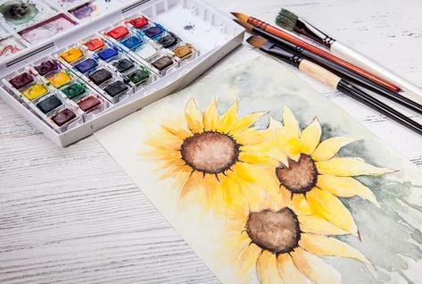 Cottagecore Crafts For Fall: sunflower watercolor