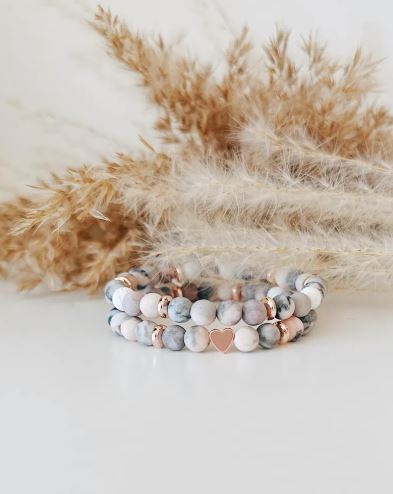 Pink Zebra Jasper Beaded Bracelet